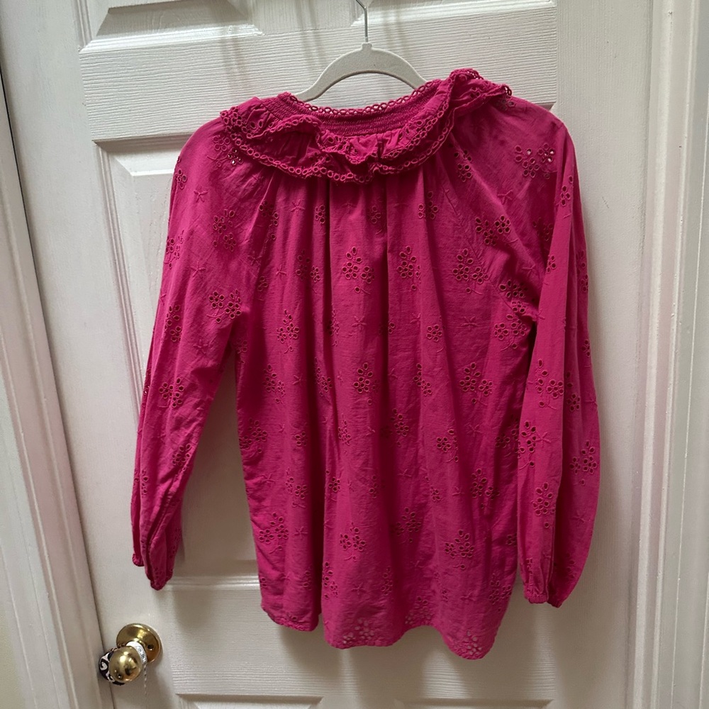 J Crew Button-front eyelet peasant top Fuchsia Blouse Eyelet Trim S hot pink - Picture 9 of 11